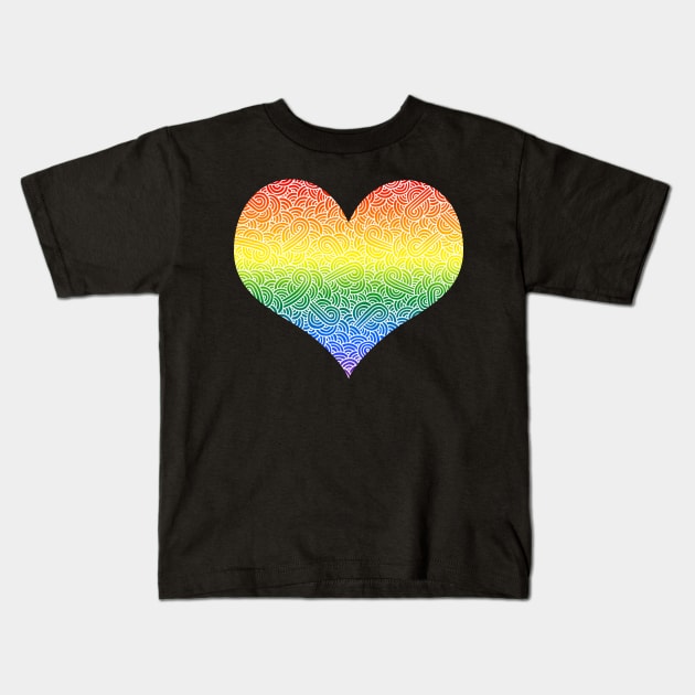 Ombré LGBTQ colours and white swirls doodles heart Kids T-Shirt by Savousepate